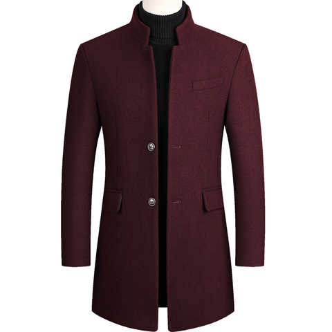 Мужское пальто для мальчиков, зимнее пальто винного цвета размера плюс, шерстяное пальто, длинная Мужская ветровка, толстое теплое пальто из хлопка, мужская куртка 4000225139705