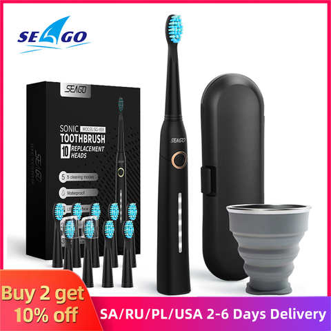 Seago Sonic Электрический Зубная щётка электрическая зубная щетка USB Перезаряжаемые взрослых Водонепроницаемый ультра sonic Автоматическая 5 Режим с Футляр Чехол 4000235139252