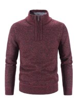 Осенний мужской толстый теплый вязаный пуловер, Однотонный свитер с длинными рукавами и высоким воротником, теплый флисовый зимний джемпер на молнии, удобная одежда 4000247792947