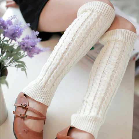 Meihuida зимние женские модные теплые вязаные однотонные гетры до колен вязаные носки манжеты для сапог гетры 4000250345900