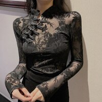 Женская кружевная блузка, винтажная водолазка в китайском стиле, с длинным рукавом 4000264854752