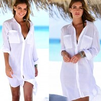 Однотонный Кардиган Рубашка Пляжное платье женская накидка 2023 модные белые туники бикини накидки саронг 4000265745873