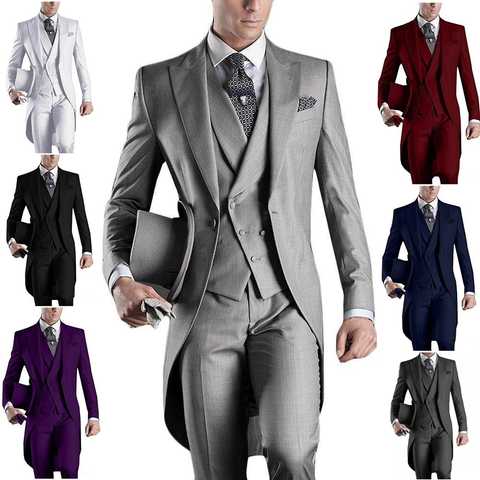 Мужской костюм для вечеринки, белый/черный/серый/бордовый костюм для жениха, мужские костюмы для свадьбы, смокинги, куртка + брюки + жилет 4000265901079