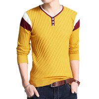 Бренд BROWON-свитер, осенний мужской тонкий свитер на пуговицах с v-образным вырезом, мужские эластичные вязаные свитера, вязаный пуловер для мужчин 4000266356132