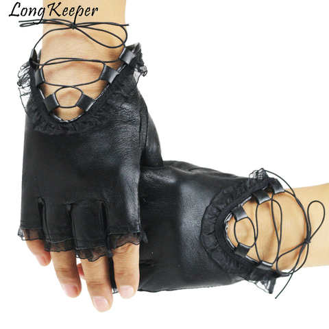 Перчатки женские в стиле панк, кружевные без пальцев, сексуальные митенки из натуральной кожи, для вождения 4000270602776