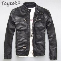 Куртка Tcyeek мужская из натуральной кожи, мотоциклетная куртка-бомбер из овечьей и козы, черная коричневая, одежда для весны и осени, L1 4000274490781