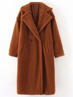 Пальто женское зимнее однотонное на флисе с длинным рукавом и отложным воротником 4000275085735