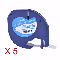 5 совместимый с Dymo LetraTag 91201, черно-белые (12 мм x 4 м) пластиковые этикетки 4000300239361