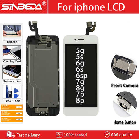 ЖК-дисплей Pantalla для iPhone 5 5S 5SE 6 6S 7 8 Plus ЖК-дисплей полный комплект в сборе сенсорный экран дигитайзер Замена Фронтальная камера 4000315128473