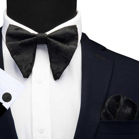 Ricnais Новый Дизайн Пейсли Шелковый большой галстук-бабочка носовой платок запонки набор для мужчин Деловая Свадьба Бабочка Карманный платок подарки Галстуки 4000321337370