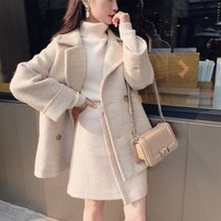 Зимняя куртка из искусственной шерсти и юбка, комплект, корейское пальто, женское манто, Женская Осенняя Базовая мода, женский толстый плащ 4000331248804
