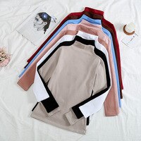 Женская футболка с длинным рукавом, облегающая, осенняя, новая Корейская водолазка, размера плюс 4000333099182