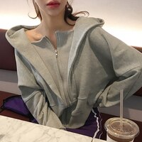 Женская толстовка с капюшоном, черная Повседневная Толстовка в Корейском стиле на молнии, свободный толстый короткий пуловер, верхняя одежда, осень 2019 4000345071833