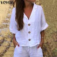 Туника VONDA, женские топы, винтажная Повседневная Свободная блузка с рукавом 3/4, летние пляжные рубашки, богемные сексуальные топы для вечерние, блуза 2022 4000346408622