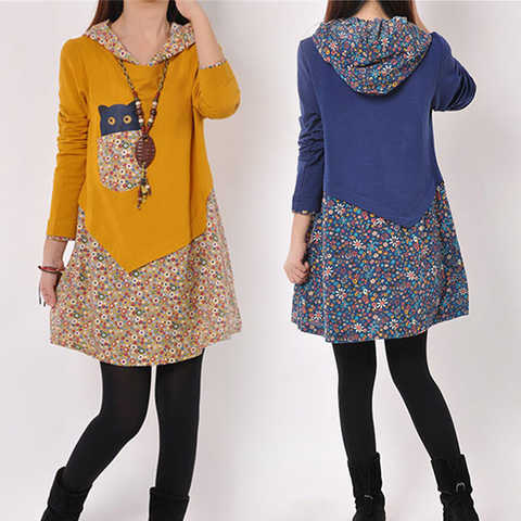 Корейская мода, Женское зимнее платье-рубашка, Длинные Топы, женская уличная одежда с цветочным принтом, толстовки, платье-рубашка с длинным рукавом, пуловеры 4000373651871