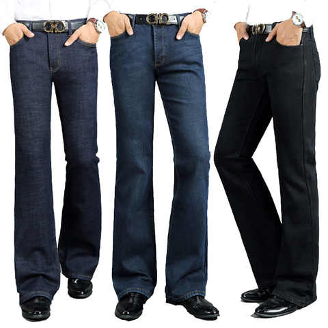 Джинсы мужские зимние толстые, утепленные брюки-клеш с рогами, бархатные Стрейчевые брюки-стрейч Micro Horn, размеры 28-38, цвет: синий, черный 4000388784332