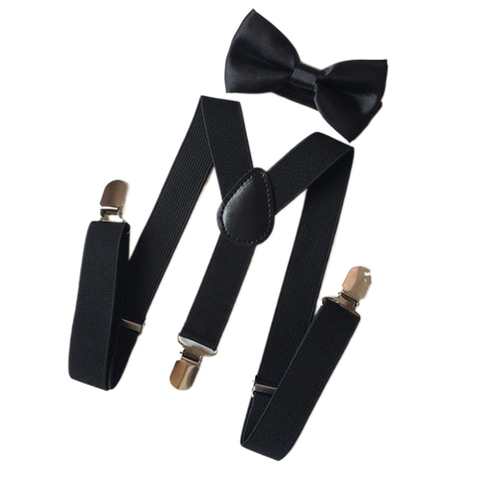 Детские эластичные подтяжки галстук бабочка набор соответствующие смокинги Костюм унисекс для мальчиков и девочек галстук-бабочка Свадебный костюм Регулируемый Y-Back Brace ремень 4000406663687