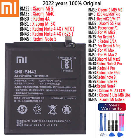 Оригинальный аккумулятор для Xiaomi Mi Redmi Note K40 K30 K20 8 8T 7 5 Mix 4 4X 11 11T 10 10T 10X 9 9S 9T Pro Lite Ultra X3 M3 F3 F2 Pro 4000425344438