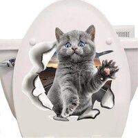 Модные 3D наклейки на унитаз в виде кошек, милая яркая синяя кошка, домашний декор, искусство, ПВХ, виниловые водонепроницаемые украшения для ванной комнаты 4000431714888