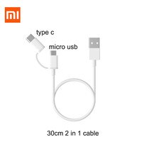 Кабель 2 в 1 Micro USB Type-C для Xiaomi mi Power Bank 9, 8 se, A3, redmi s2, 6, 7, 30 см, оригинал 4000455559777