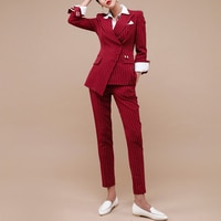 Костюм брючный женский офисный однобортный, пиджак в полоску и брюки на молнии, комплект из 2 предметов, весна 4000456319744