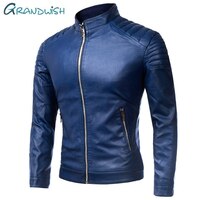 Мужская повседневная куртка из искусственной кожи, мотоциклетная приталенная верхняя одежда черного и синего цвета, размера плюс, M-4XL,ZA321 4000464744834