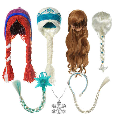 VOGUEON, новые аксессуары для девочек, Эльза и Анна, модные парики, вязаные крючком шапки, ожерелье принцессы, повязка на голову, косы, детские подарки на вечеринку 4000468841851