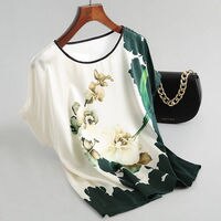 атласная блузка большие размеры рубашка с принтом летняя женская одежда ретро зеленый Красный casual 4000469811381