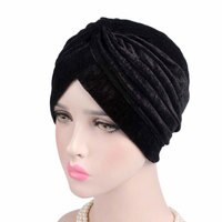 2019 Новый модный стиль неоновый Повседневный двойной стрейч бархатный тюрбан головной убор шляпа женский золотой бархатный хиджаб головной убор мусульманские шапки 4000515140370