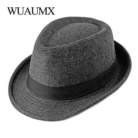 Осенне-зимняя джазовая шапка мужская фетровая шляпа для мужчин однотонная Панама шляпа простая черная шляпа-котелок оптовая продажа 4000560245907