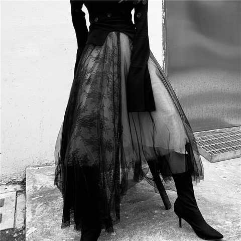 Женская плиссированная юбка-пачка, длинная винтажная готическая юбка белого и черного цвета, Мягкая юбка из фатина 4000579074483