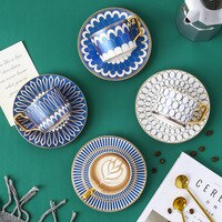 Набор из роскошной марокканской кофейной чашки и блюдца в британском стиле с золотой ручкой, керамическая чашка для послеобеденного чая для капучино, 250 мл 4000586597652