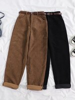 Женские весенние вельветовые брюки JMPRS с высокой талией, Осенние винтажные корейские повседневные широкие брюки с элегантным поясом, свободная хлопковая уличная одежда 4000589117982