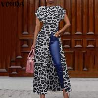 Женская туника, винтажные рубашки с леопардовым принтом VONDA 2023, летняя блузка и топы, офисные праздничные блузки с разрезом на подоле 4000591345266