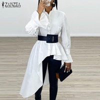 Женская Асимметричная блузка ZANZEA 2022, элегантные флуоресцентные рубашки с рукавами, Повседневная Блузка на пуговицах, Женская туника с отворотом, Топ оверсайз 4000593250509