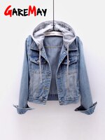 Винтажная джинсовая куртка, женское осеннее пальто, рваная верхняя одежда с капюшоном, пальто, ветровка, базовый бойфренд, женский джинсовый жакет 4000622900307