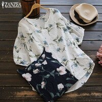 Женская блузка 2022, летние повседневные блузы с цветочным принтом, летние топы, винтажные женские рубашки с рукавом-фонариком, туника, топы, рубашка оверсайз 4000687469855