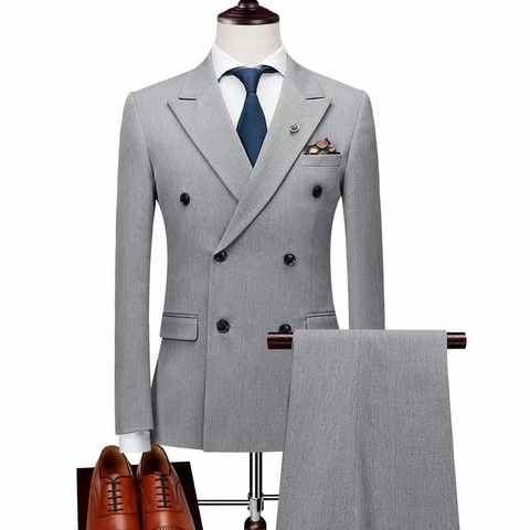 Мужской двубортный костюм Terno Masculino, приталенный деловой костюм, брендовый черный серый пиджак, брюки, жилет 4000696273647
