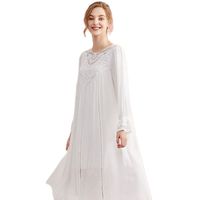 Женская хлопковая ночная рубашка; Элегантная длинная белая ночная рубашка принцессы с длинными рукавами; Ночная рубашка; Цвет белый, розовый; Кружевное платье 4000729353767