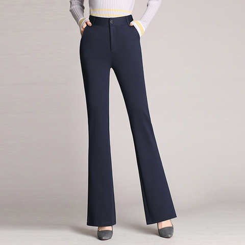 Корейские модные простые расклешенные брюки с высокой талией для женщин, элегантные винтажные прямые брюки, женские повседневные офисные черные Костюмные брюки 4000734277680