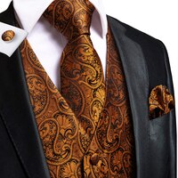 Hi-Tie, мужской классический жилет, жилет для мужчин, 4 шт., носовой платок + запонки + галстук, роскошный красный, синий, золотой жилет, костюм, жилет, Шелковый комплект 4000738773239