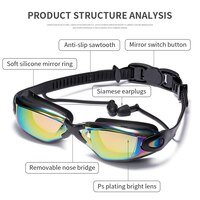 Очки для плавания Adluts, силиконовые, с берушами и зажимом для носа, с гальваническим покрытием, черные/серые/синие очки для плавания 4000747181224