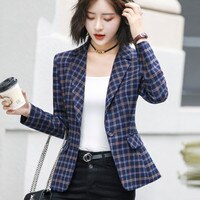 Женский блейзер, клетчатый пиджак в винтажном стиле, с карманами, офисный, Повседневный, P342, костюмы с одной пуговицей 4000750993402