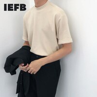 IEFB/мужская одежда 2023 Летняя мода однотонная водолазка с коротким рукавом футболка для мужчин и женщин корейский стиль повседневные топы 9Y969 4000752795649
