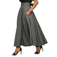 Женская винтажная юбка до щиколотки, однотонная черная, серая, винно-красная юбка с карманом, лето 2020 4000758105329