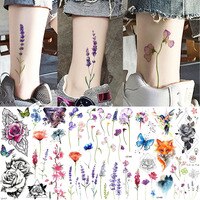 Флэш-Татуировки женские водостойкие, временные наклейки на лодыжку, грудь, тело-арт, тату на заказ, цветка лодыжки, вишня, лаванда 4000772635378