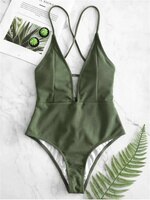 Сексуальный однотонный зеленый черный купальник, женский слитный купальник с высоким вырезом, купальный костюм с открытой спиной и высокой талией, пляжный купальный костюм, монокини 2024 4000789616239