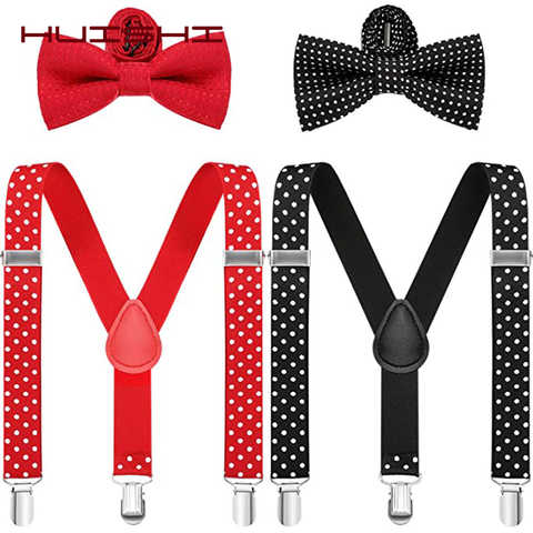 HUISHI/Детские подтяжки с галстуком-бабочкой, детские костюмы в горошек, подтяжки с 3 зажимами, регулируемые рубашки, Детский галстук-бабочка для маленьких мальчиков и девочек 4000801968390