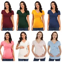 Рубашки с коротким рукавом Maternitys топы для беременных и кормящих матерей летняя блузка для грудного вскармливания с V-образным вырезом сексуальный топ для беременных Одежда 4000834174168