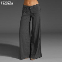 Винтажные элегантные брюки ZANZEA с широкими штанинами, женские летние брюки на пуговицах, с молнией спереди, повседневные брюки с репой, 2022 4000850410771